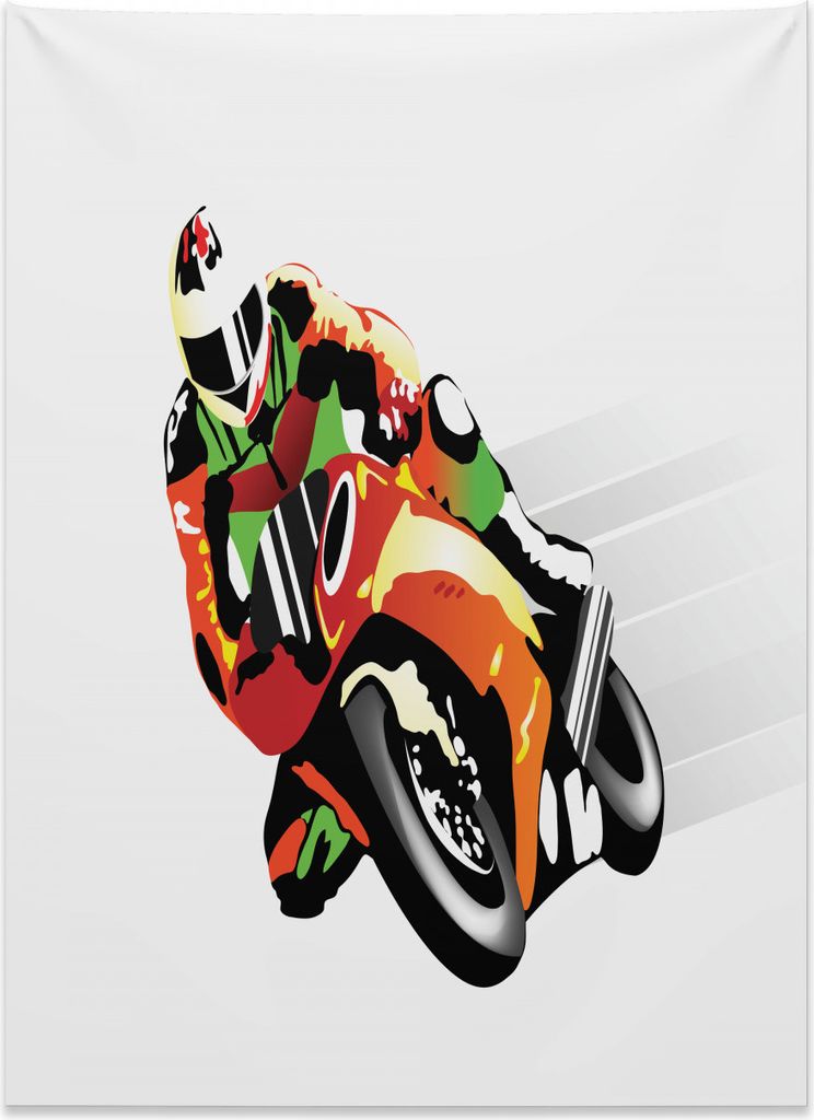 Abakuhaus Karikatur Wandteppich, Motorradrennfahrer Sport aus Weiches Mikrofaser Stoff Kein Verblassen Klare Farben Waschbar, 110 x 150 cm, Orange ...