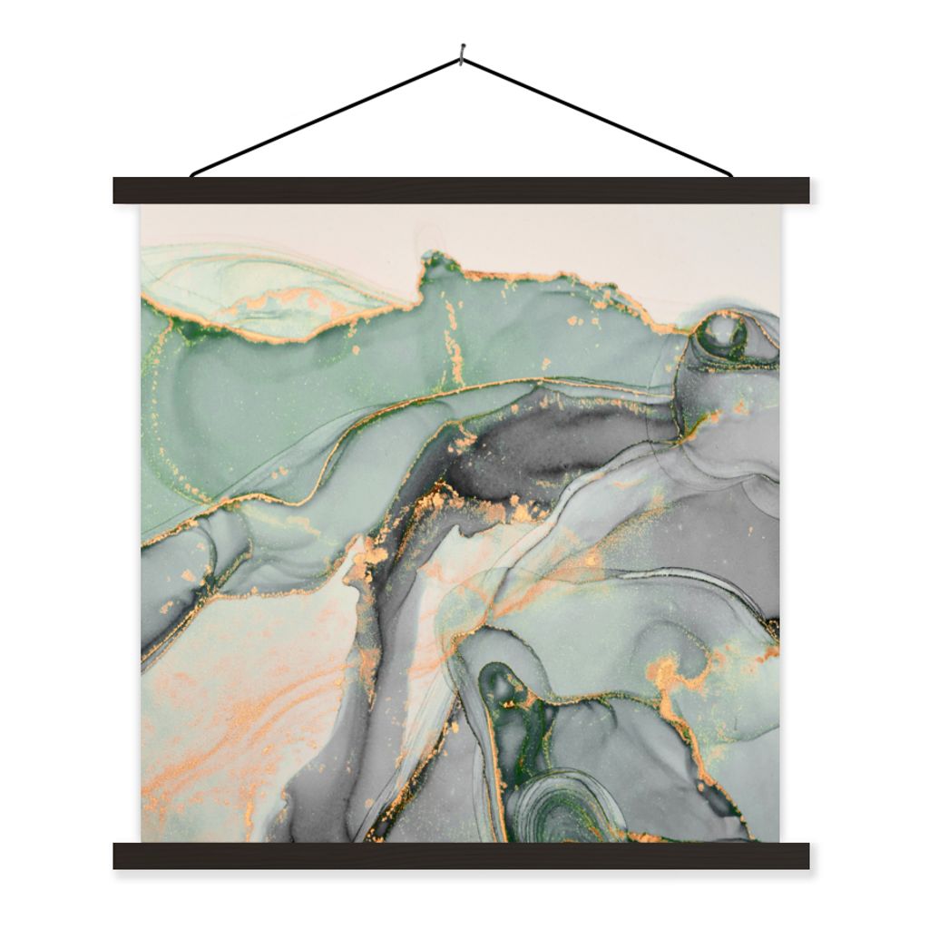 MuchoWow Textilposter Gold - Marmor - Grün - Luxus - Glitzer - Marmoroptik 120x120 cm mit schwarzem Rahmen - Aufhängungsset