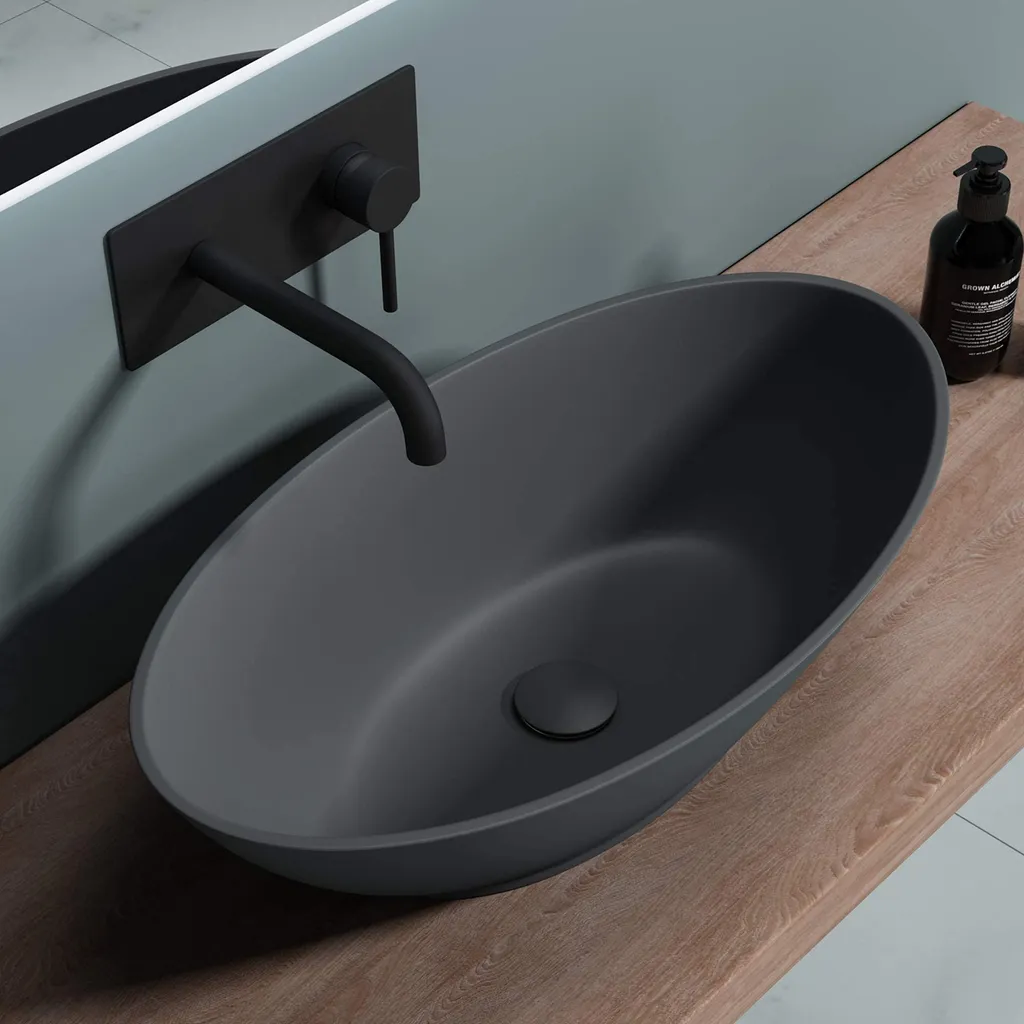 Grande vasque à poser rectangulaire 62 cm lave-main gris anthracite