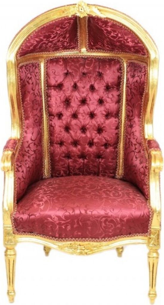 Casa Padrino Barock Kinder Thron Sessel Bordeaux Muster /Gold - Ballon Sessel Barock Möbel