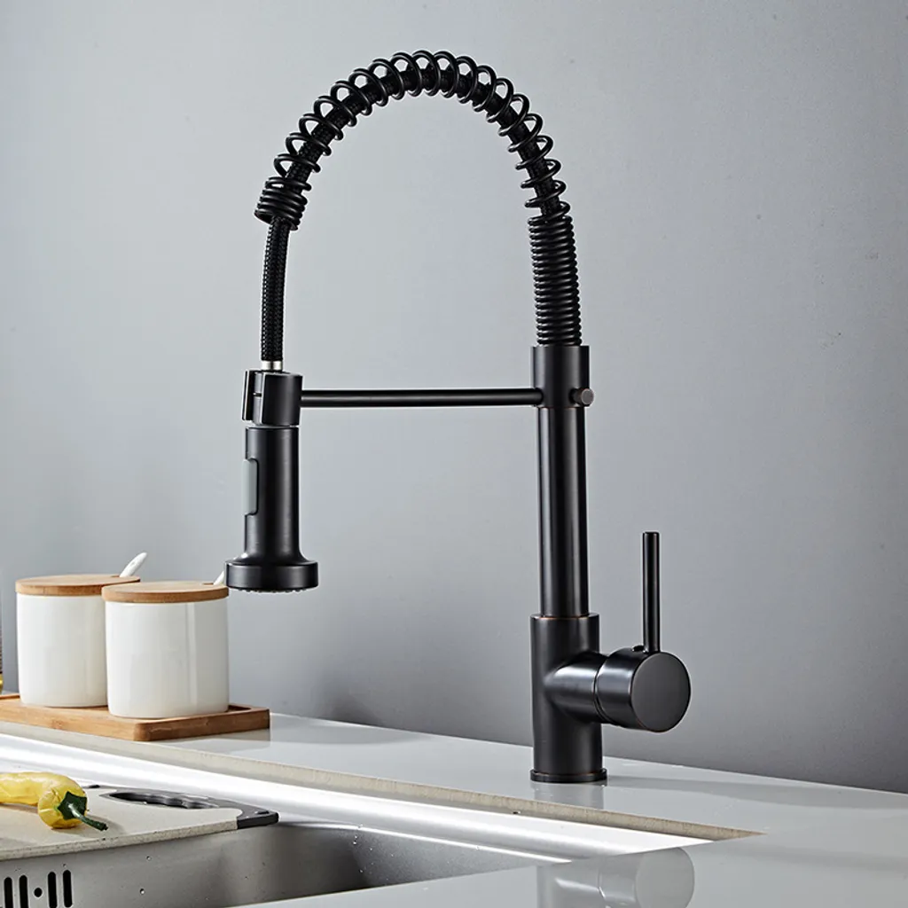Rubinetto Miscelatore Nero Cucina Professionale | Molla 360° Spray - 6