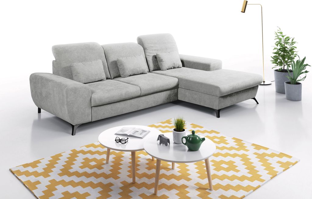 Masseno Ecksofa LUCE R-S mit Schlaffunktion L-Form, Sofa mit Bettkasten, Wohnzimmersofa, Couch, Soffa, Bettsofa, Couchgarnitur- Grau, AVRA 01