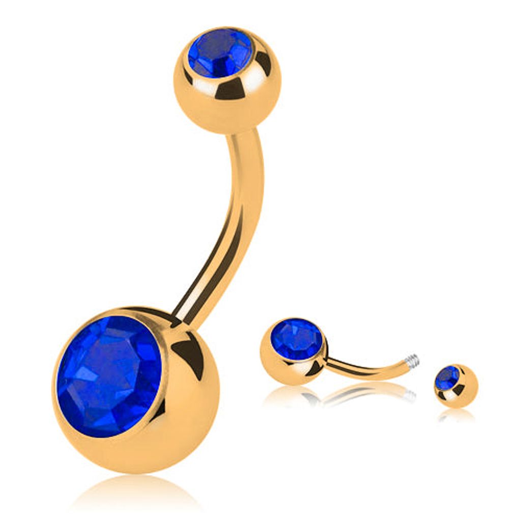 Taffstyle Bauchnabelpiercing Bauchnabelpiercing Banane Stecker vergoldet Doppel Kristall, Blau / 8mm / 5mm