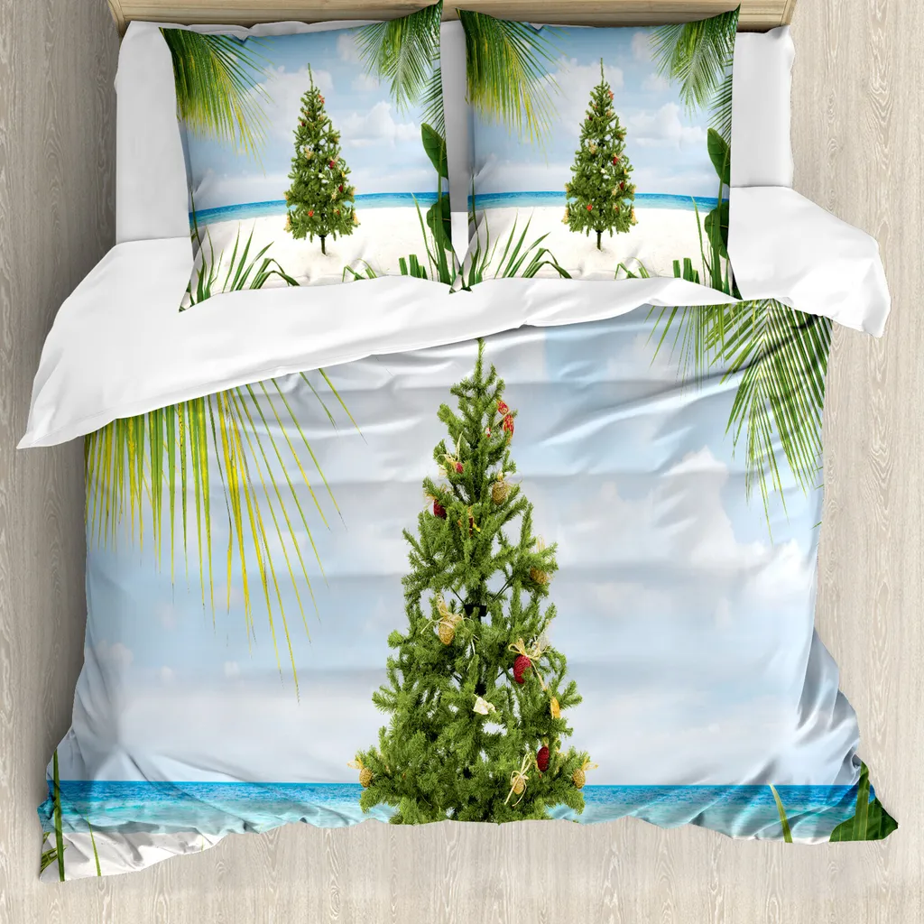 Set Copripiumino Natale Antiacaro ABAKUHAUS 155x220 Verde Blu Crema