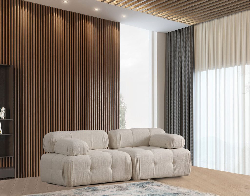 Hanah Home, Doblo 2 Seater ( L1-1R) Cream Bouclette, 2-Sitzer-Sofa, BUCHENHOLZ / SPANPLATTEN, Creme, 210 x 105 x 80 cm