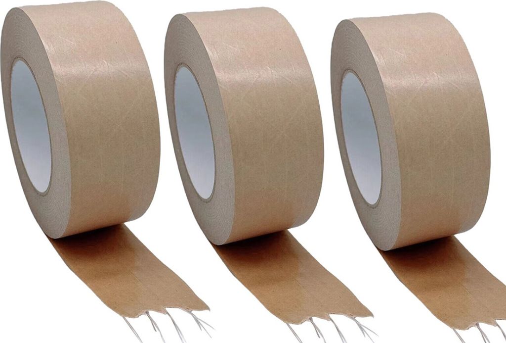 3 Rollen Packband Papier 50mm x 50m, FADENVERSTÄRKT - 130µ Produktbild 