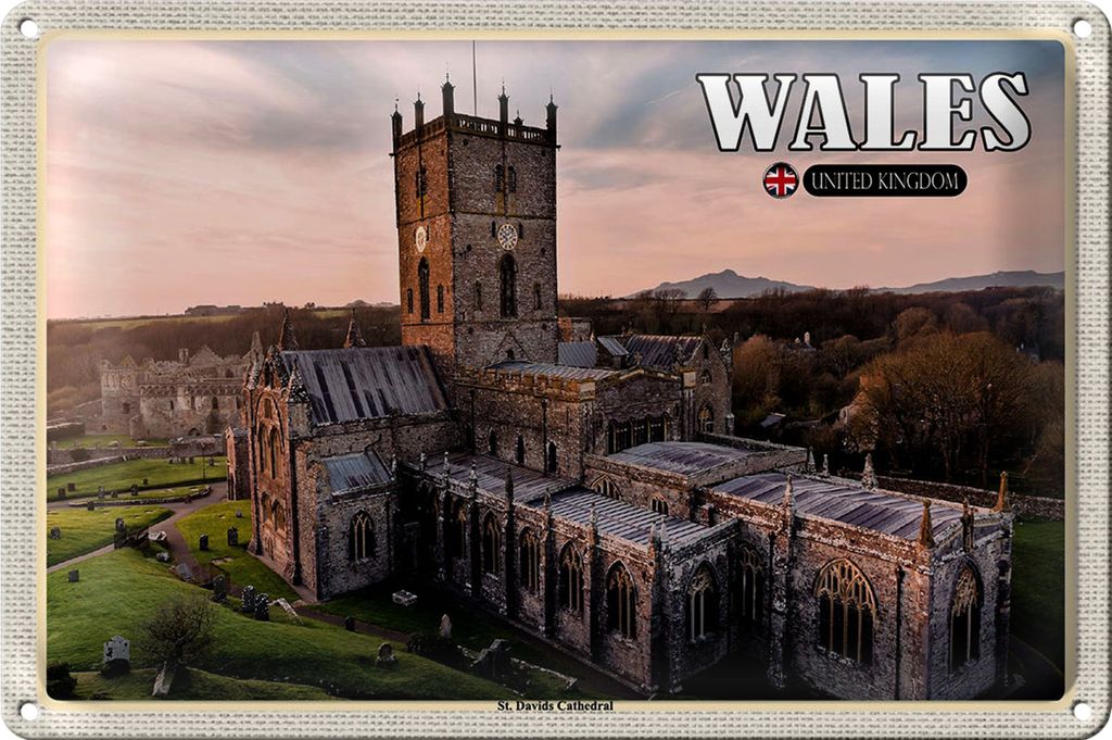 Blechschild Reise 30x20cm Wales United Kingdom St. Davids Cathedral
