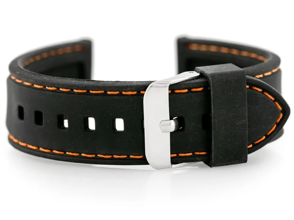 Bracelet U20 28mm en caoutchouc étanche et souple - Noir et Orange