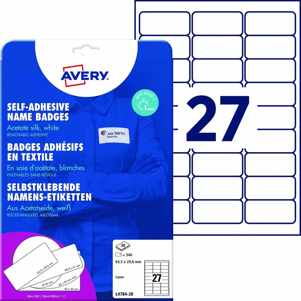 Avery Zweckform L4784-20 Namensetiketten, 63,5 x 29,6 mm, Produktbild 