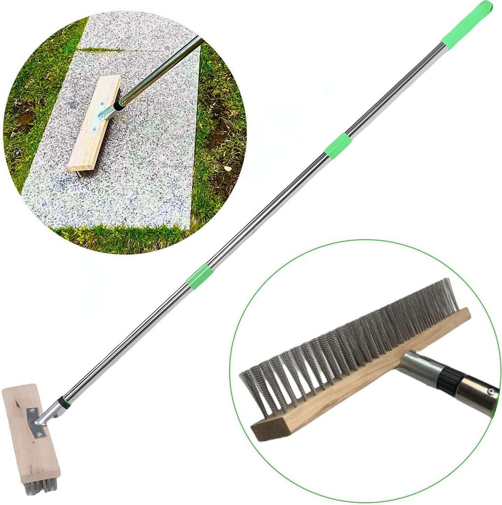 30CM Bodenbürste mit 1.2M Teleskopstiel Edelstahldraht Schrubber für Auffahrt Schritt Deck Fliesen Moos Schnee Entfernung