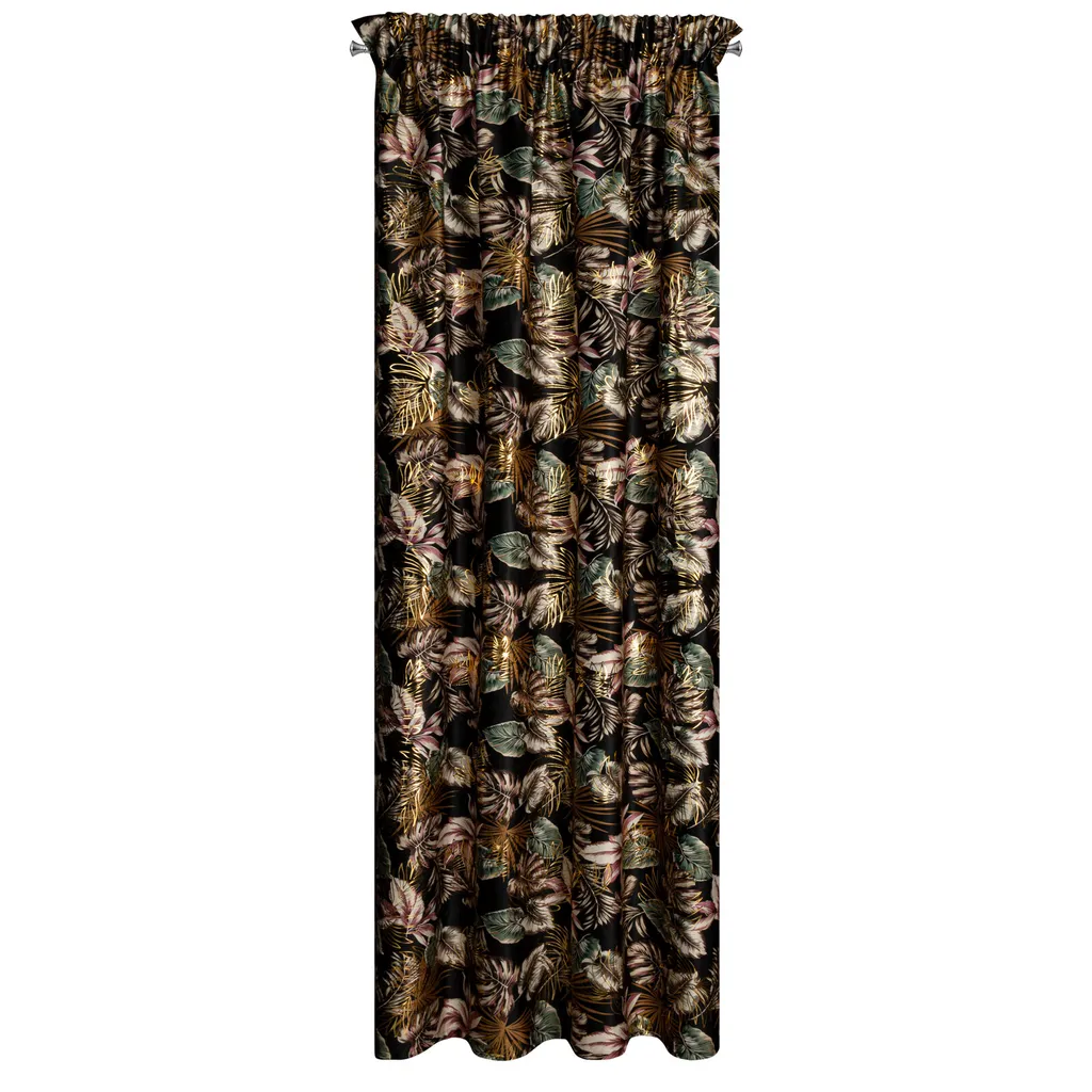 Tenda Eurofirany Marocco 140x270 Velluto Nero e Foglie Oro Nastro