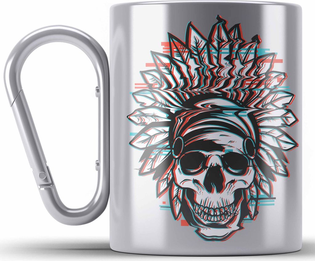 Trendation - Totenkopf Edelstahl Tasse Karabiner Kaffee Frauen Mädchen Männer Tattoo Geschenk Damen Idee Grafik Farben (Silber)