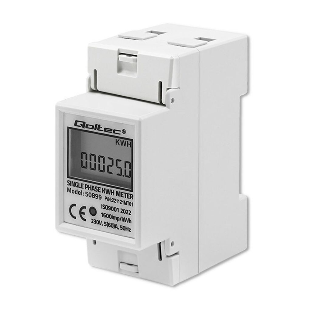 Qoltec Licznik Zużycia Energii Jednofazowy Na Szynę Din | Zdjęcie produktu 