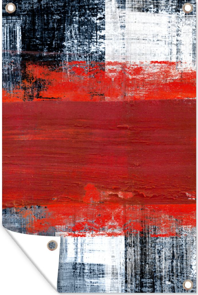 MuchoWow 60x90 cm Outdoor-Poster Gartendeko Sichtschutz Garten Poster für den Garten Gemälde - Abstrakt - Rot - Öl