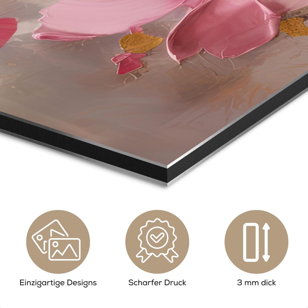 MuchoWow Wanddekoration Metall Metallbild Wandkunst 60x40 cm Blumen - Rosa - Kunst - Aquarell MuchoWow Aluminium Gemälde - Gemälder