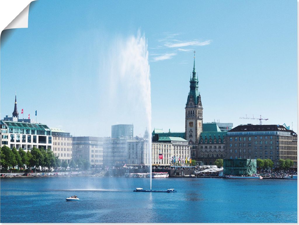 ARTland Poster Hamburg Alsterfontäne mit Rathaus Größe: 60x45 cm