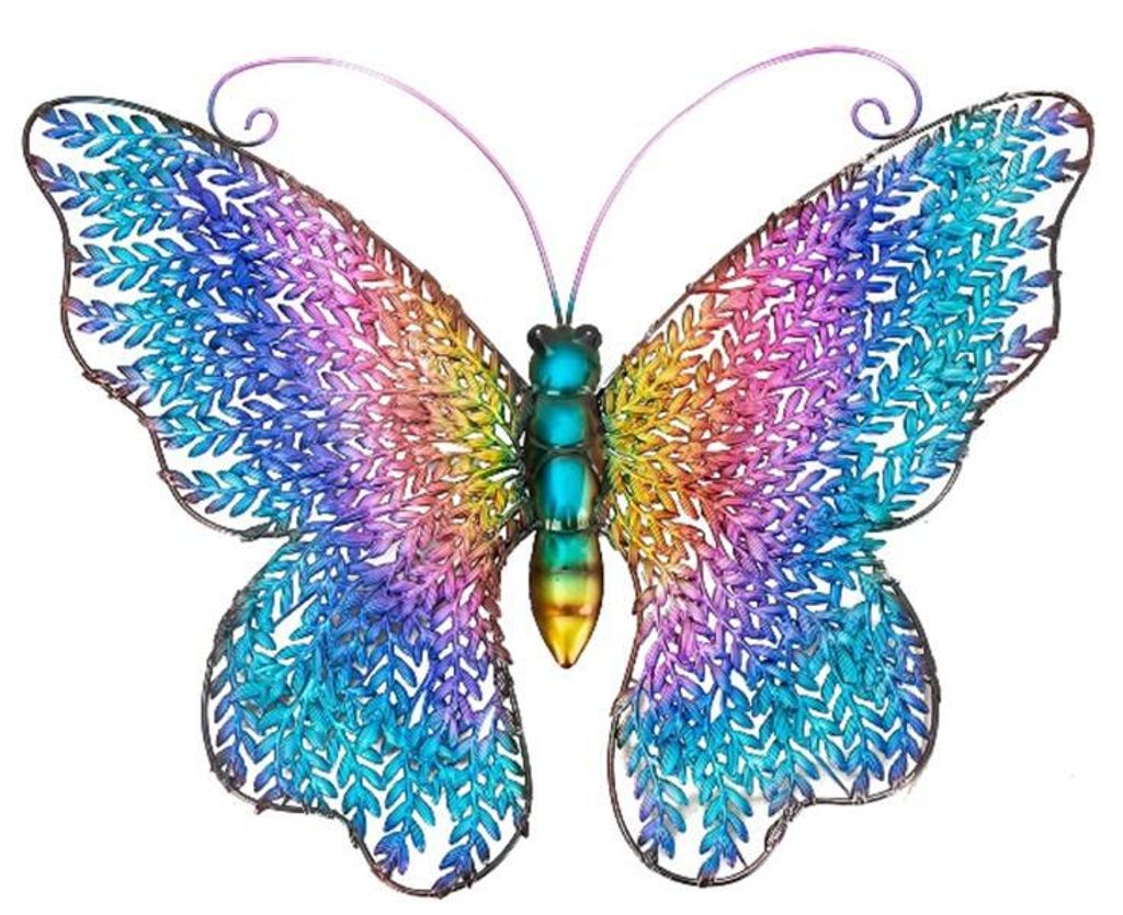 Bunter Metall Schmetterling 58cm Wandfigur Gartenfigur Produktbild 