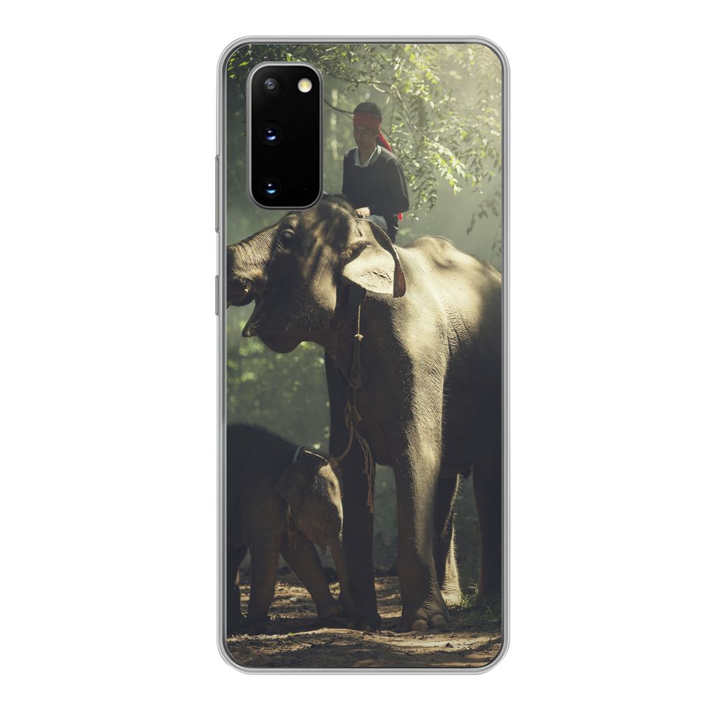 MuchoWow Handyhülle Schutzhülle Hülle für Samsung Galaxy S20 Elefant - Wald - Bäume - Tiere - Trainer Silikon Softcase Handy Hülle - Bild