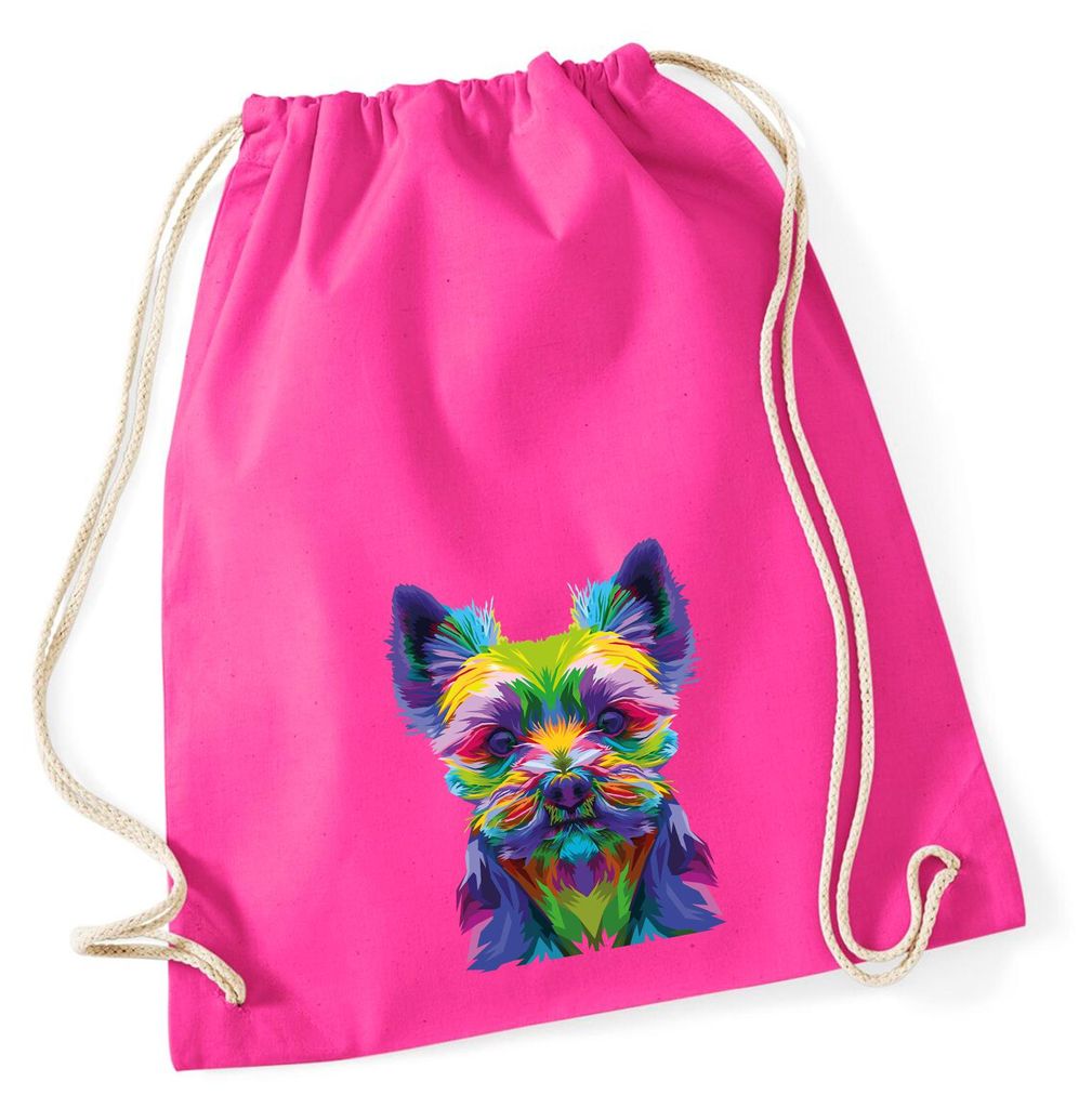 Huuraa Turnbeutel Yorkshire Terrier Colorful 12 Liter Fuchsia Baumwolle Rucksack Geschenkidee
