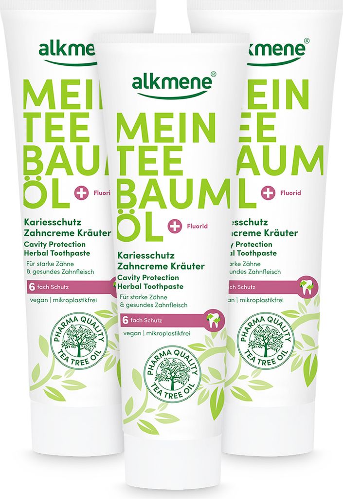 alkmene Mein Teebaumöl Kariesschutz Zahncreme Kräuter 3x Produktbild 