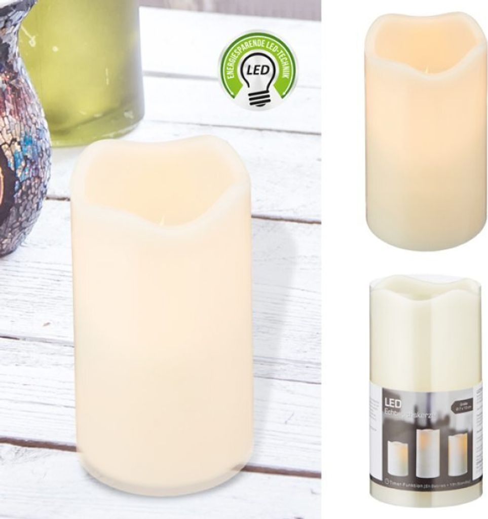 LED Echtwachs Kerze mit flackernder Flamme Sleep-Funktion Elfenbeinfarben Flammenlose Kerze Batteriebetrieben (1 x LED Echtwachskerze 13 cm)
