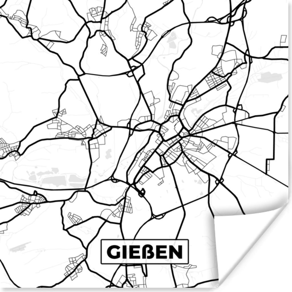 MuchoWow Poster Gießen - Karte - Stadtplan 75x75 cm - Wand Dekoration