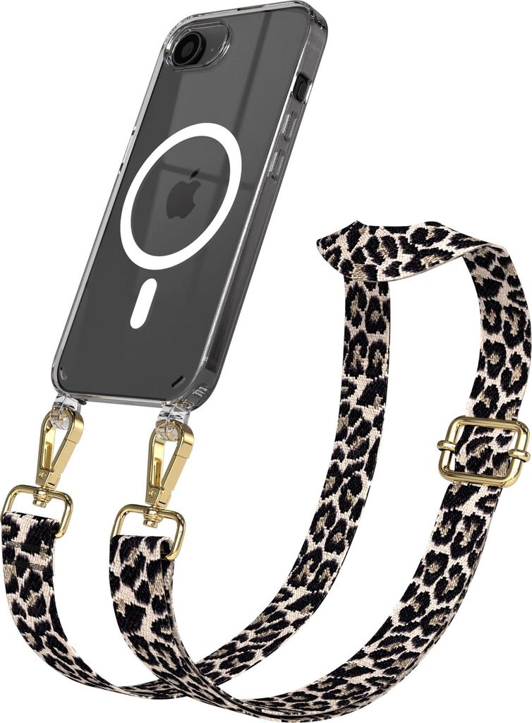 EAZY CASE - Handykette mit MagSafe Hülle für Apple iPhone 17e, Handyband Mix Style, Karabiner Gold, Umhängeband in Taupe