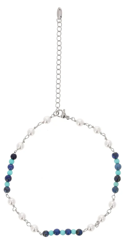 Bracelet NAHIMA turquoise et métal argenté résistant et ajustable