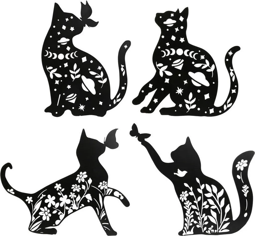 Décoration murale chat en métal noir grand format 4 panneaux design