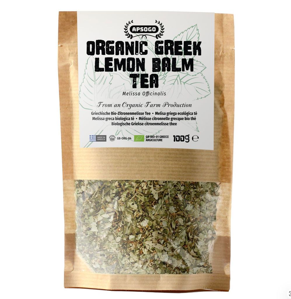 APSOGO Griechische Zitronenmelisse 100g - Melissa Officinalis Tee - Koffeinfrei & Entspannend - Öko-Beutel - Melissentee aus Griechenland