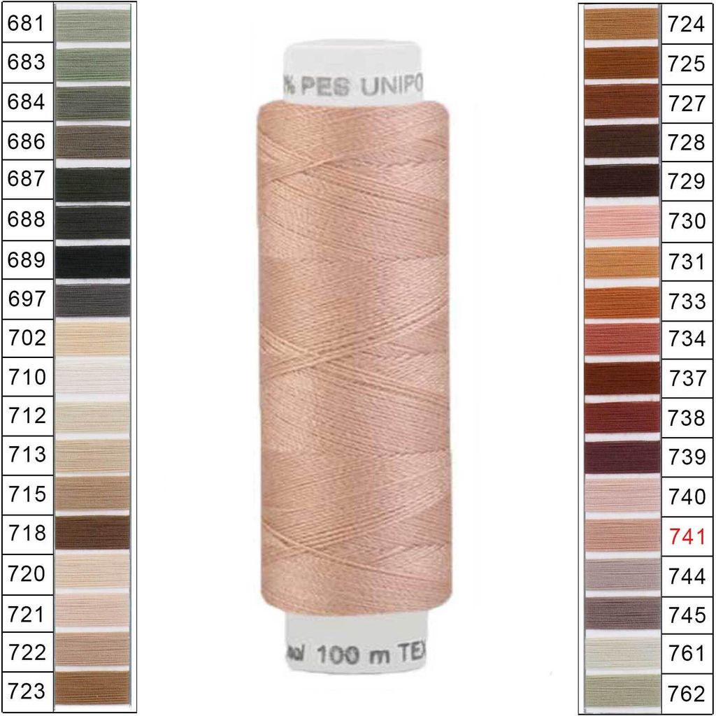 Nähgarn 100m Unipoly 120 Tex14x2 Polyester Nähfaden Nähmaschinengarn Farben 5v6 , Farbe:741
