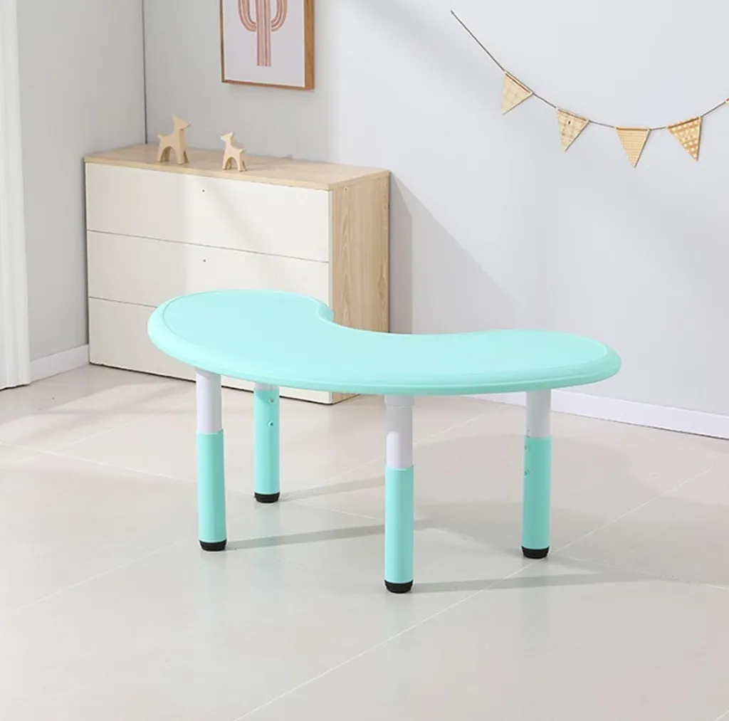 Scrivania per bambini regolabile in altezza (43-51 cm), scrivania per bambini 120 x 65 cm in plastica verde chiaro - tavolo a mezzaluna, tavolo a luna multifunzionale adatto a bambini e bambine di età compresa tra 2 e 10 anni - 5