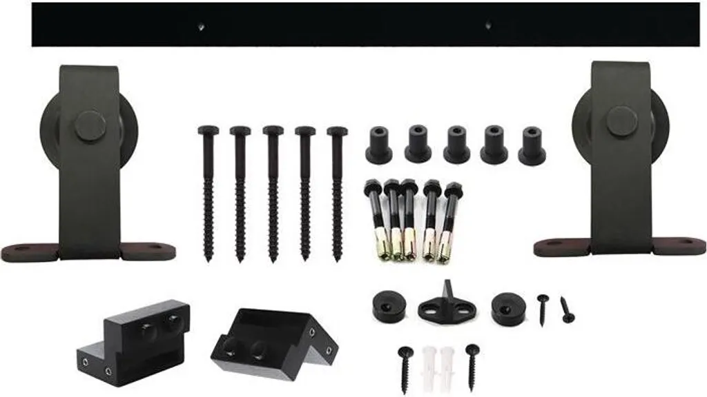 Kit rail de porte coulissante noir 2m HLT 100kg pour vantail épais