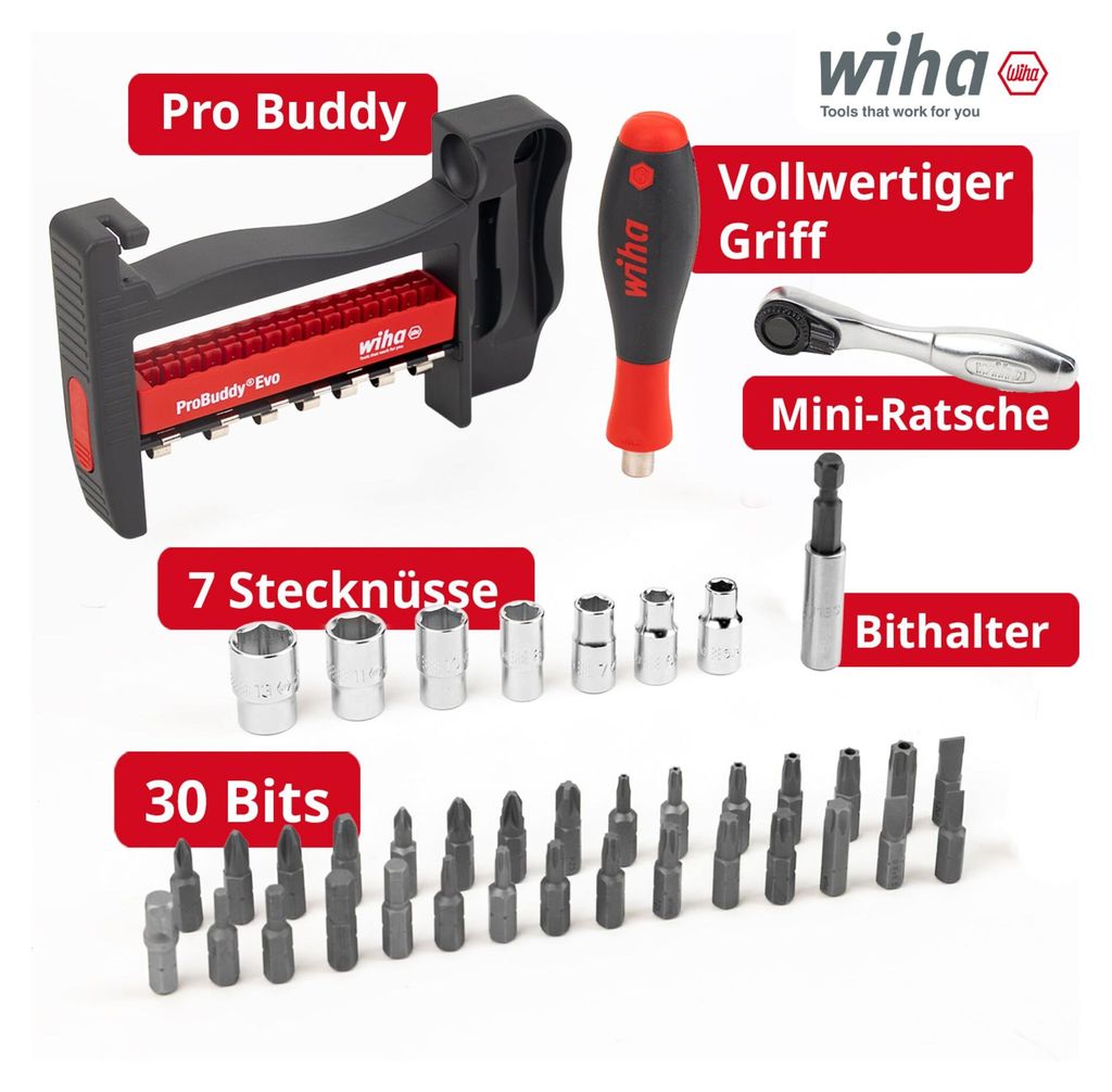 Wiha ProBuddy Evo 40-tlg. Bit- & Steckschlüssel-Set 1/4" Produktbild 