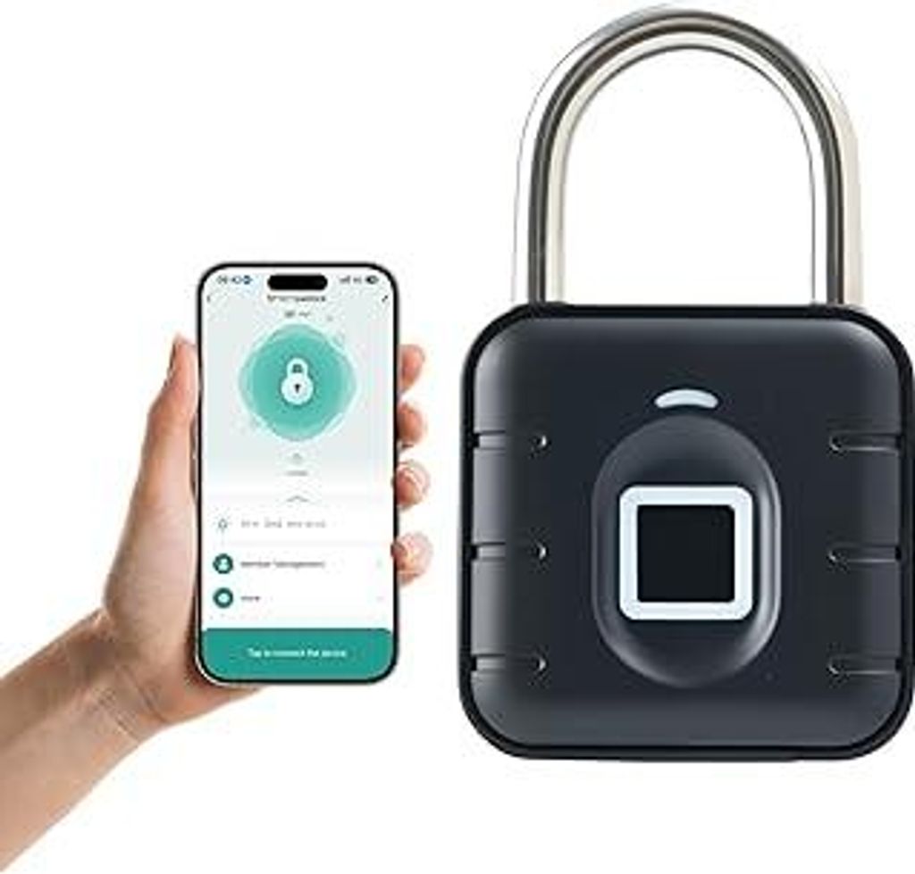 Fingerabdruck Schloss, Vorhängeschloss Fingerabdruck, Elektronisches Türschloss Kompatibel mit Tuya APP, Schloss mit Fingerabdruck für Fitnessst...