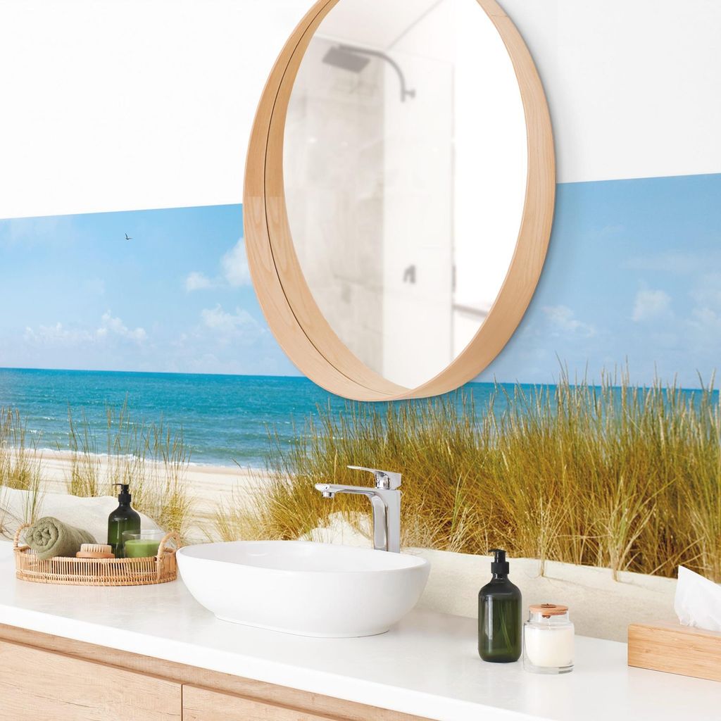 Wandverkleidung Bad Strand selbstklebend - 0.61 mm Wandpaneel matt wasserfest Düne beige Motiv Badrückwand fugenlos 245x70 cm