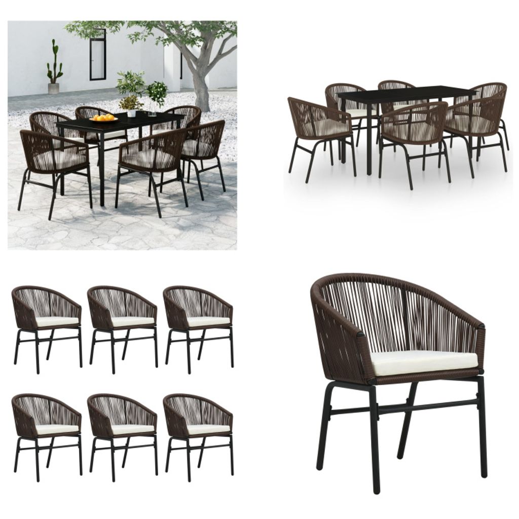 vidaXL 7 tlg. Garten Essgruppe Braun - Garten-Essgruppe - Garten-Essgruppen - Essgruppe - Terrassen-Essgruppe