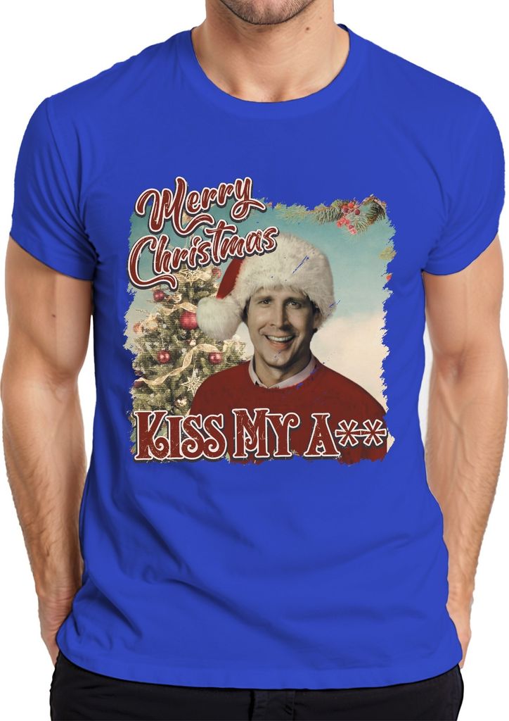 Merry Christmas Clark Griswold Schöne Bescherung Kiss My A - Weihnachten Xmas Herren T-Shirt, Blau, XL