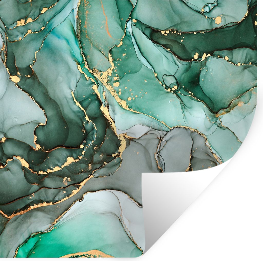 MuchoWow Wandtattoo Wandsticker Wandaufkleber Gold - Marmor - Grün - Luxus - Marmoroptik - Grau 30x30 cm Selbstklebend und Repositionierbar - Re...