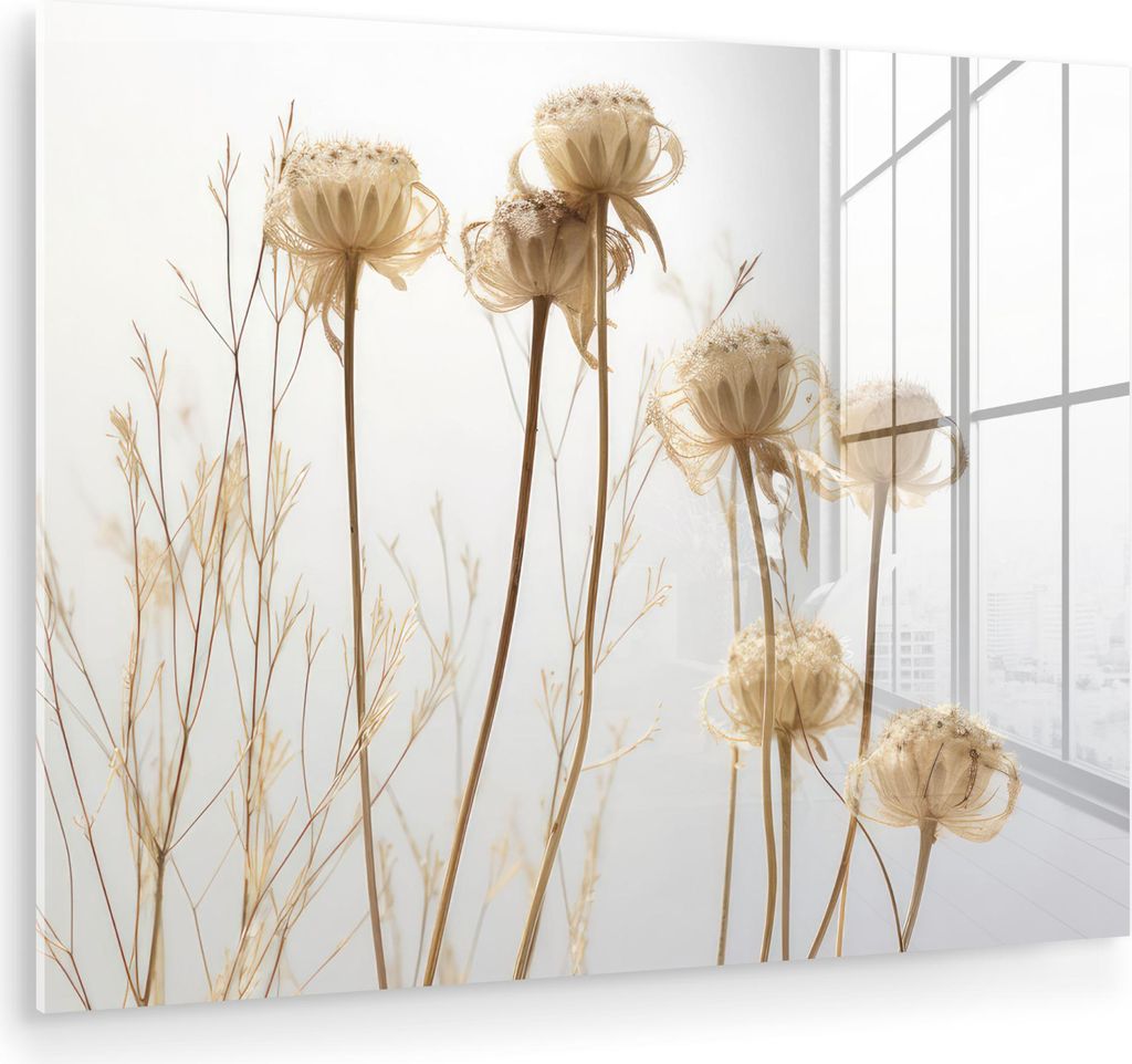 MuchoWow Glasbilder - Bilder auf Wandbild - Foto auf Glas Getrocknete Blumen - Natur - Botanisch 80x60 cm Wanddekoration aus Glas - Acrylglasbild -...