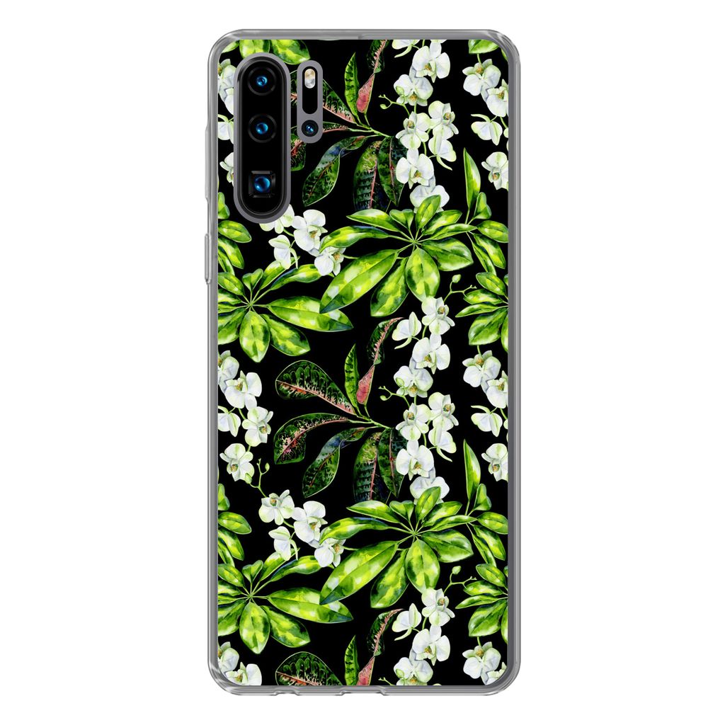 MuchoWow Handyhülle Schutzhülle Hülle für Huawei P30 Pro Blatt - Orchidee - Muster Silikon Softcase Handy Hülle - Schutzdeckel