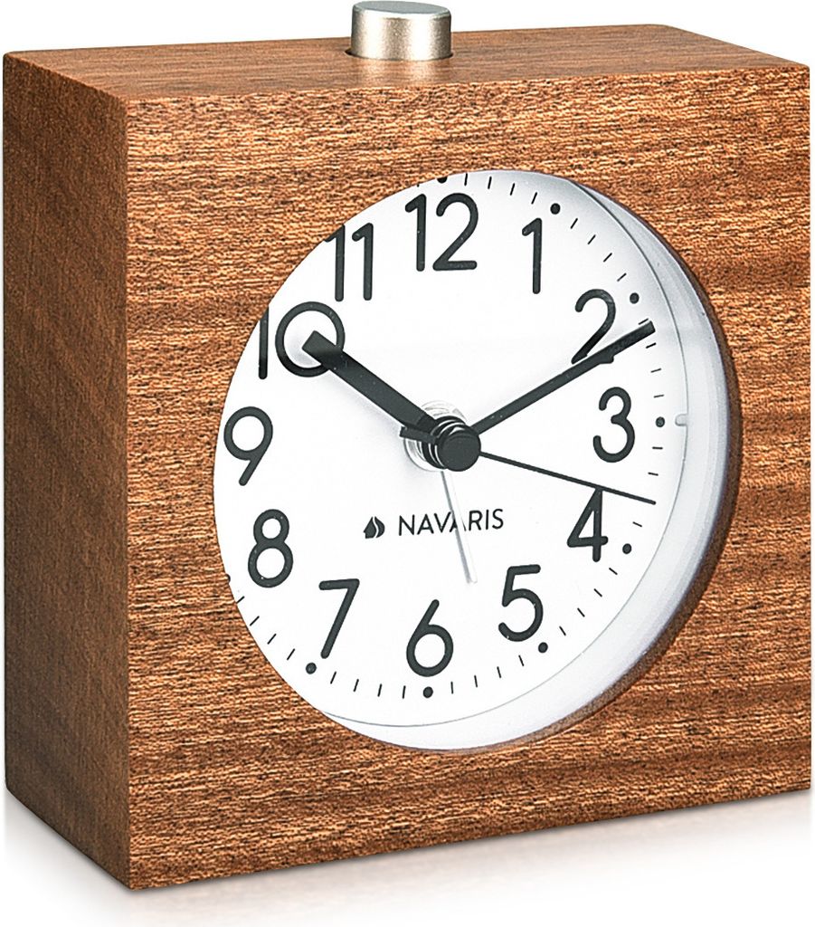 Navaris Analog Holz Wecker mit Snooze - Retro Uhr im Produktbild 