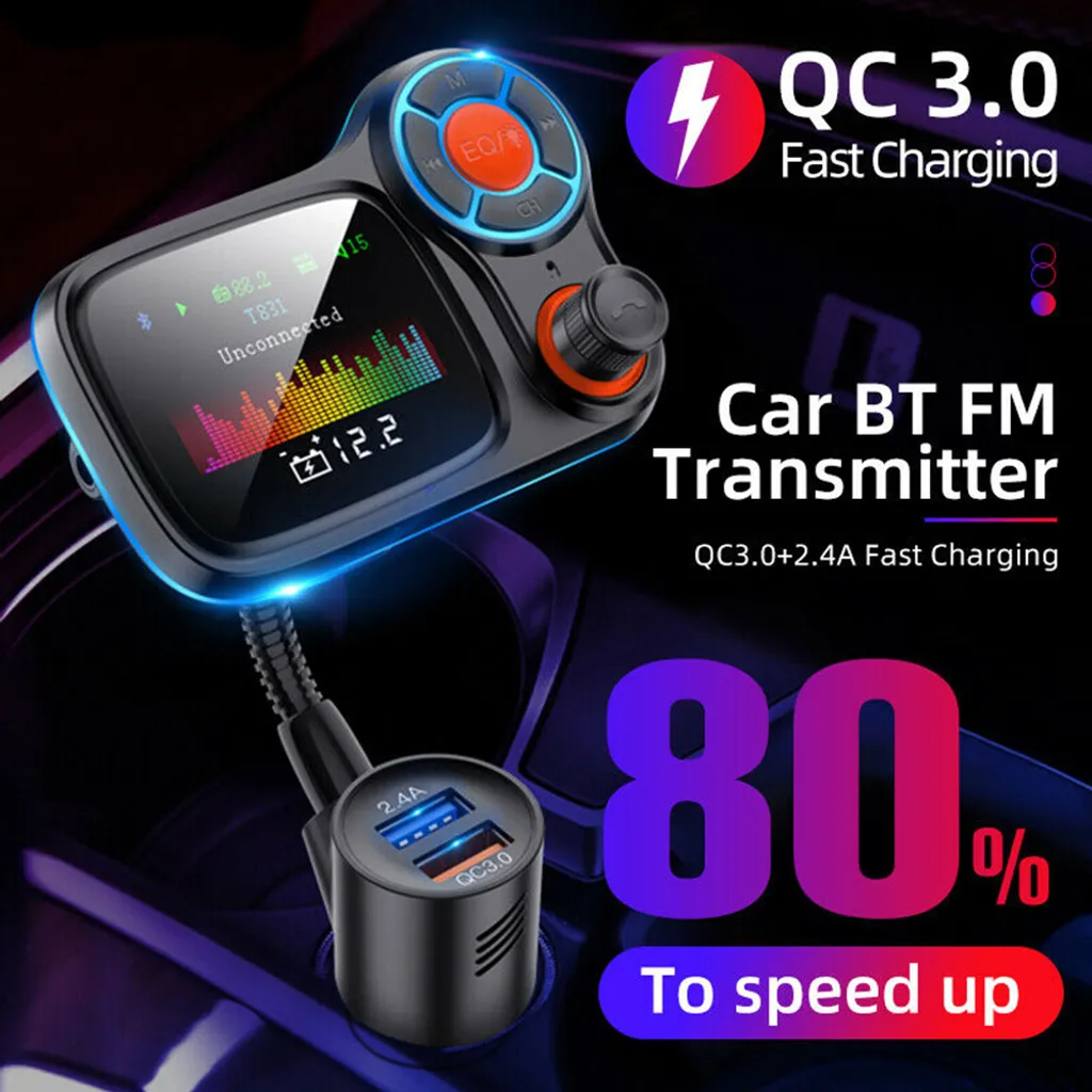 Trasmettitore FM Bluetooth 5.0 Per Auto – Lettore MP3 Con USB E TF, Caricabatterie 3.1A, Vivavoce Con Cancellazione Eco, Adattatore Accendisigari 12-24V