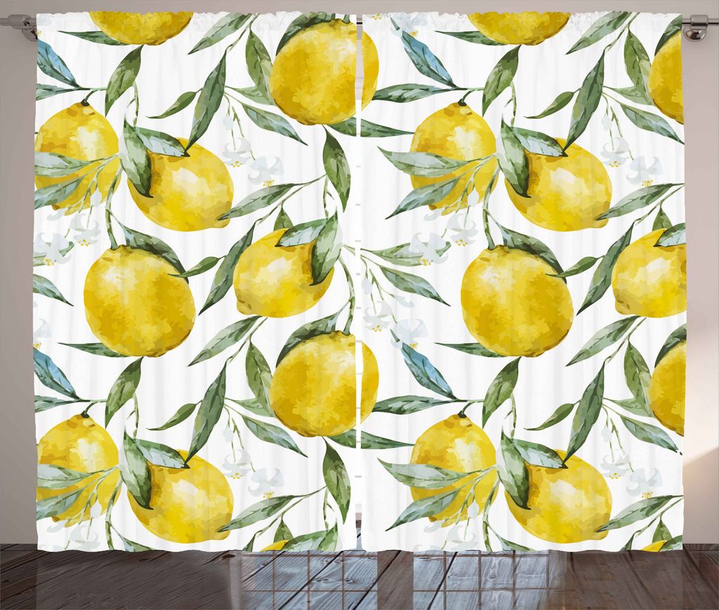 ABAKUHAUS Garten Rustikaler Gardine, Vibrierende Zitruspflanzen, Schlafzimmer Kräuselband Vorhang mit Schlaufen und Haken, 280 x 175 cm, Olivgrün...