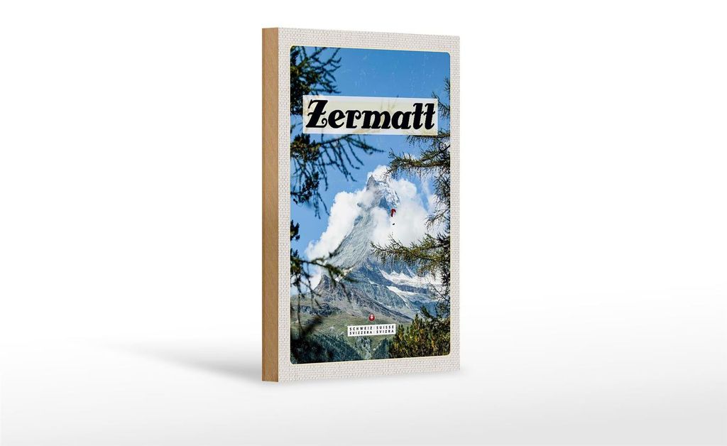 Holzschild Reise 12x18 cm Zermatt Schweiz Tannenbaum Winterzeit