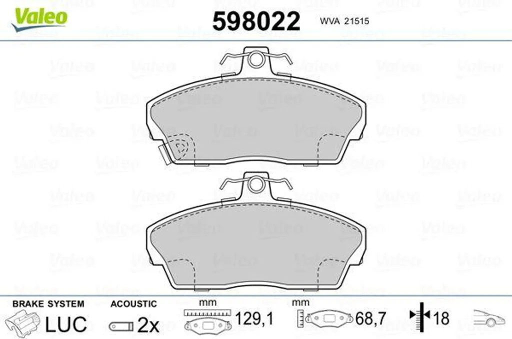 Kit Freins Avant Valeo 598022 pour Entretien Honda Civic OE 45022S6DE01
