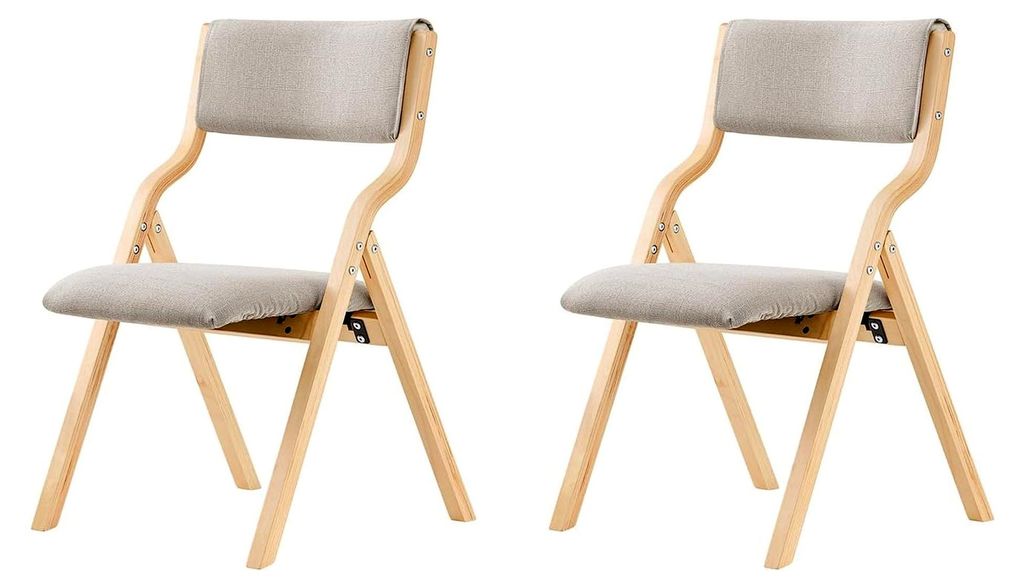 Set aus 2 Klappstühlen aus Holz, Ergonomisch Gepolsterte Küchen- und Esszimmerstühle, Klappstuhl für Balkon und Büro, Geeignet für Küche, Ba...