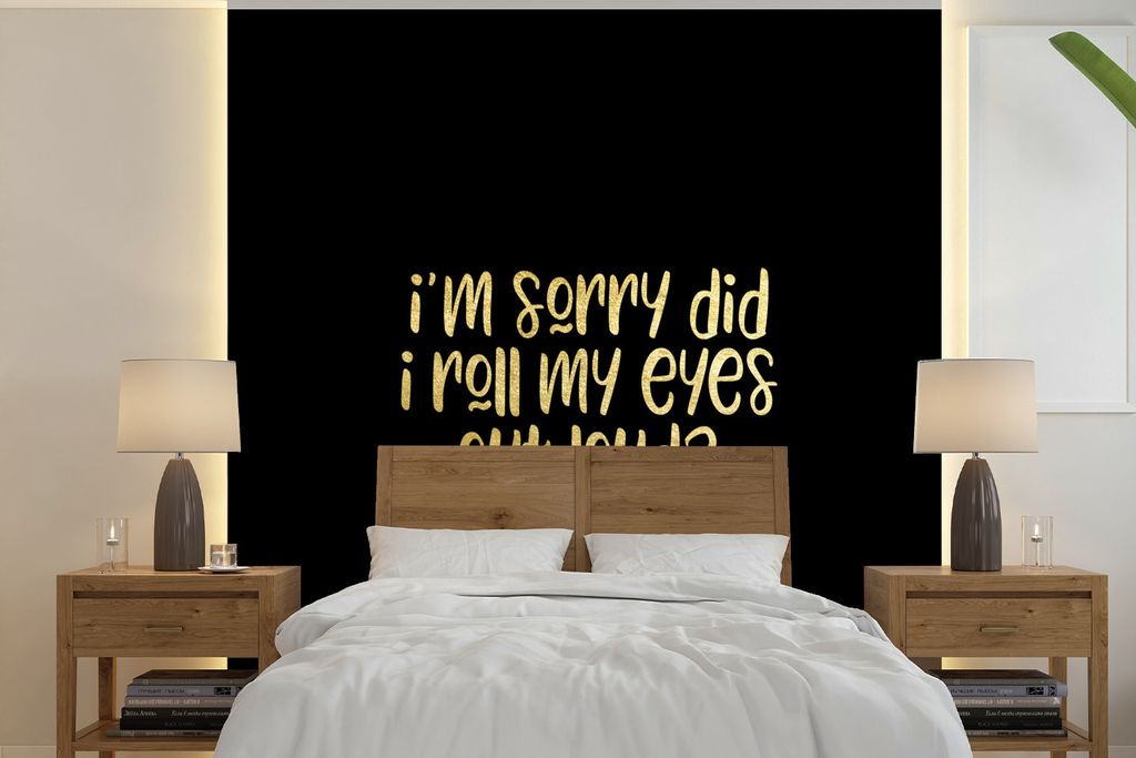MuchoWow Fototapete für Wohnzimmer oder Schlafzimmer Wandtapete Vinyl Motivtapete Zitat - Augen - Gold - Schwarz - 280x280 cm - Hintergrundbild