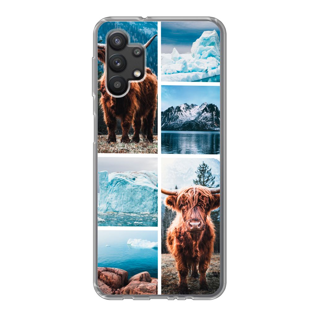 MuchoWow Handyhülle Schutzhülle Hülle für Samsung Galaxy A32 5G Schottischer Highlander - Eiscreme - Collage Silikon Softcase Handy Hülle - ...
