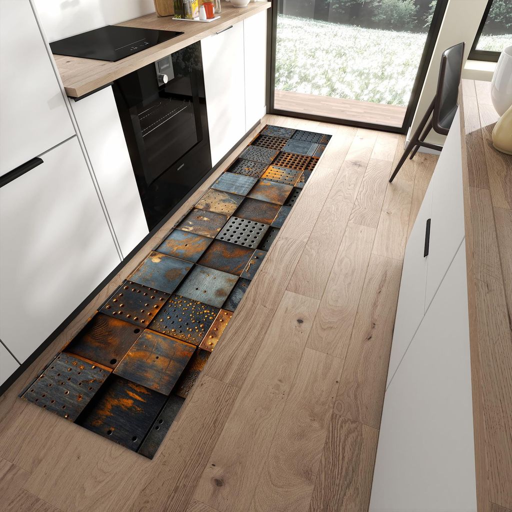Küchenteppich 60x270cm rutschfest & abwischbar PVC Läufer - Gelochte Metallplatten